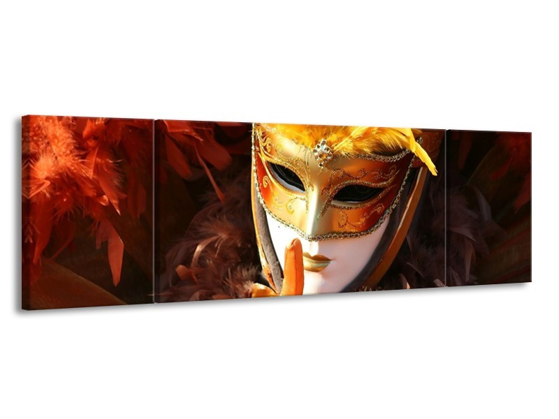 Canvas schilderij Masker | Geel, Oranje, Wit | 170x50cm 3Luik