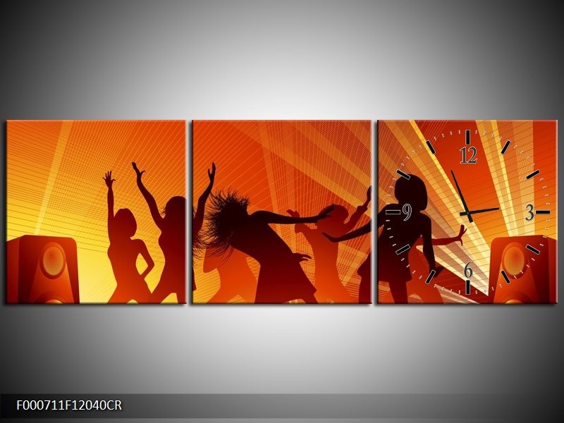 Klok schilderij Dansen | Rood, Zwart, Geel | 120x40cm 3Luik