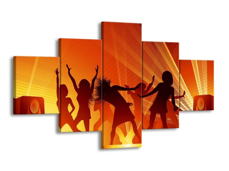 Canvas schilderij Dansen | Rood, Zwart, Geel | 125x70cm 5Luik