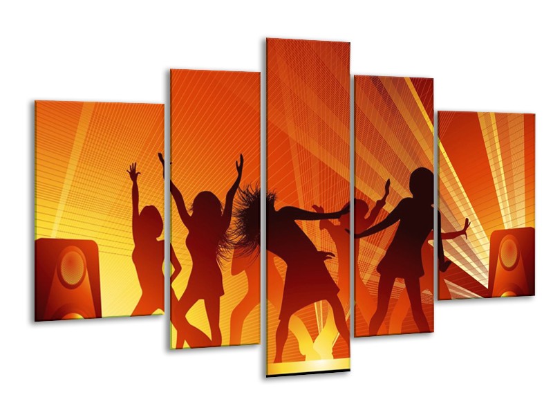 Canvas schilderij Dansen | Rood, Zwart, Geel | 170x100cm 5Luik