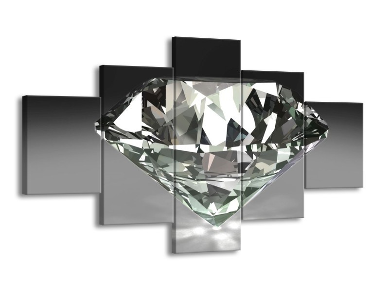 Canvas schilderij Diamant | Grijs, Zilver, Wit | 125x70cm 5Luik