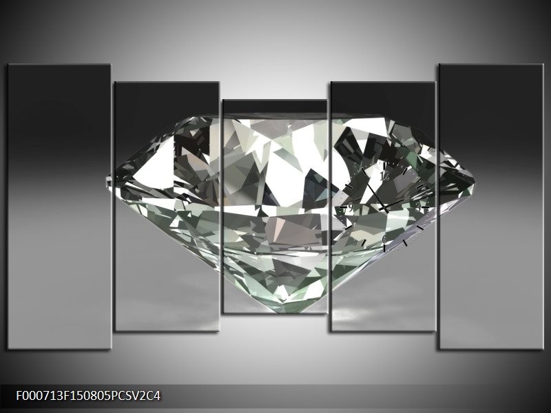Klok schilderij Diamant | Grijs, Zilver, Wit | 150x80cm 5Luik