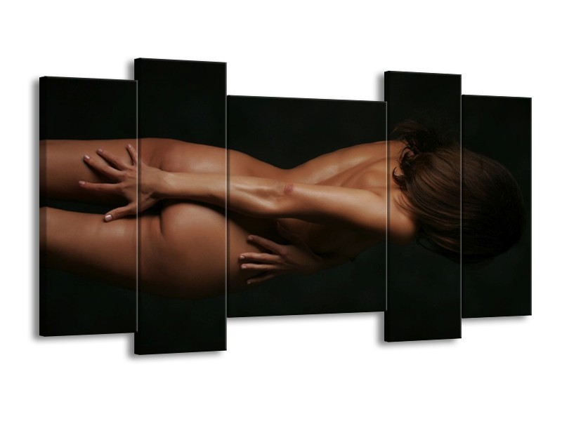 Glas schilderij Vrouw | Bruin, Zwart | 120x65cm 5Luik