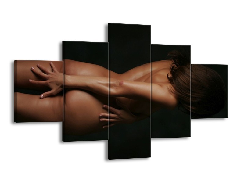 Canvas schilderij Vrouw | Bruin, Zwart | 125x70cm 5Luik
