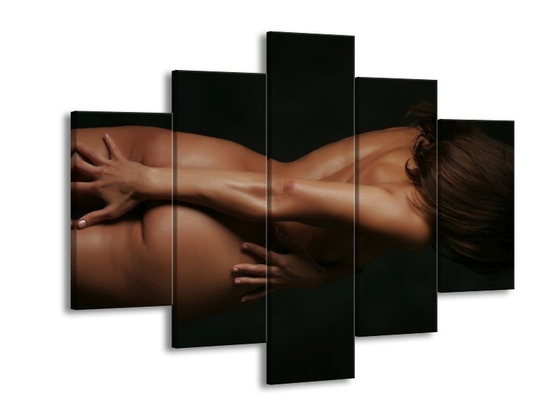 Canvas schilderij Vrouw | Bruin, Zwart | 150x105cm 5Luik