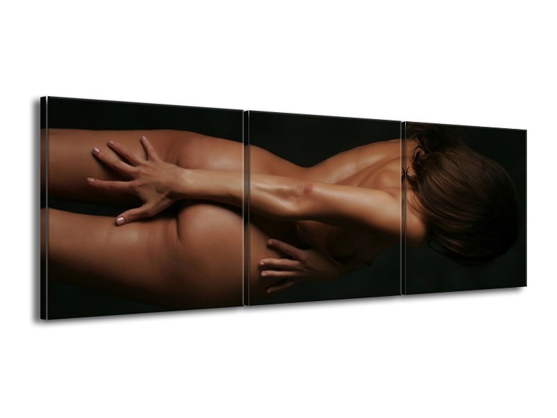 Canvas schilderij Vrouw | Bruin, Zwart | 150x50cm 3Luik