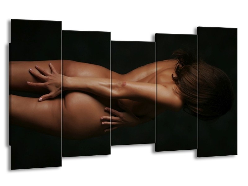 Glas schilderij Vrouw | Bruin, Zwart | 150x80cm 5Luik