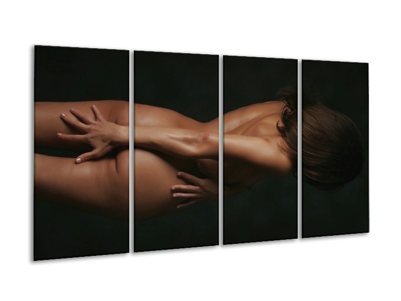 Canvas schilderij Vrouw | Bruin, Zwart | 160x80cm 4Luik