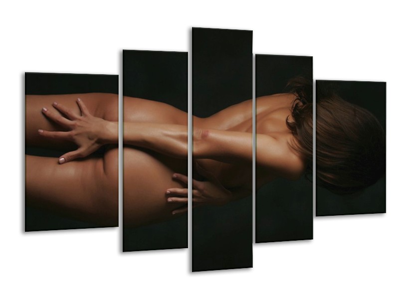 Canvas schilderij Vrouw | Bruin, Zwart | 170x100cm 5Luik