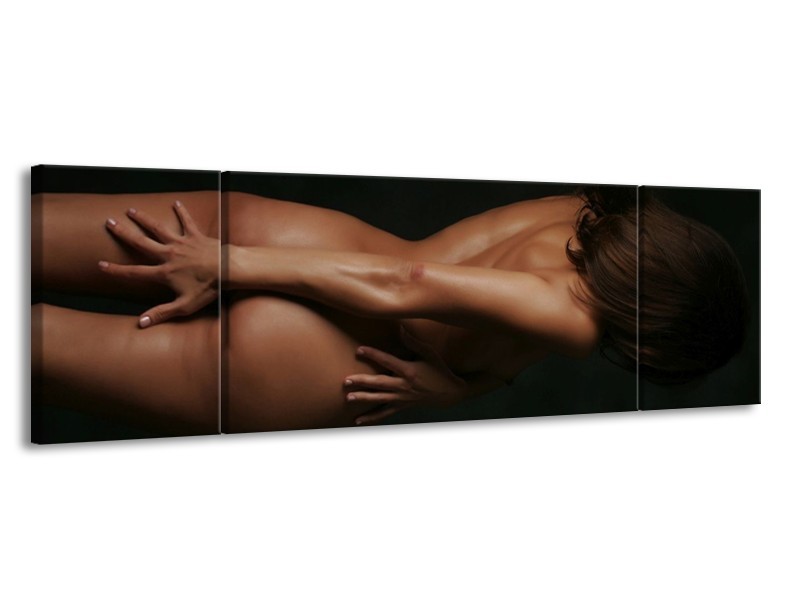 Canvas schilderij Vrouw | Bruin, Zwart | 170x50cm 3Luik