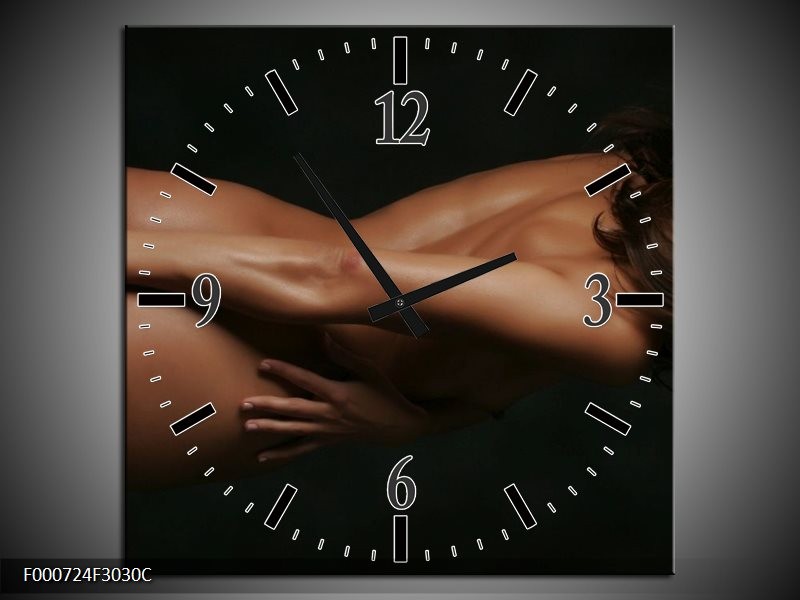 Klok schilderij Vrouw | Bruin, Zwart | 30x30cm 1Luik