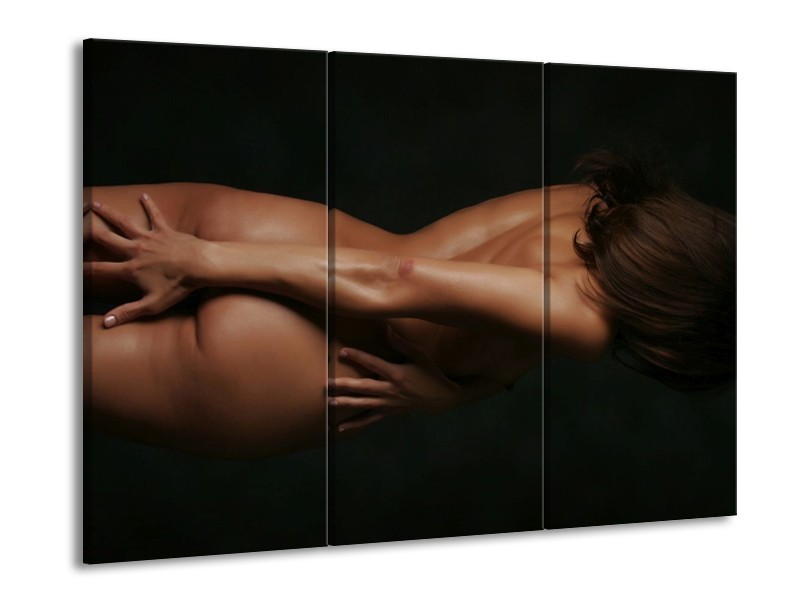 Glas schilderij Vrouw | Bruin, Zwart | 90x60cm 3Luik
