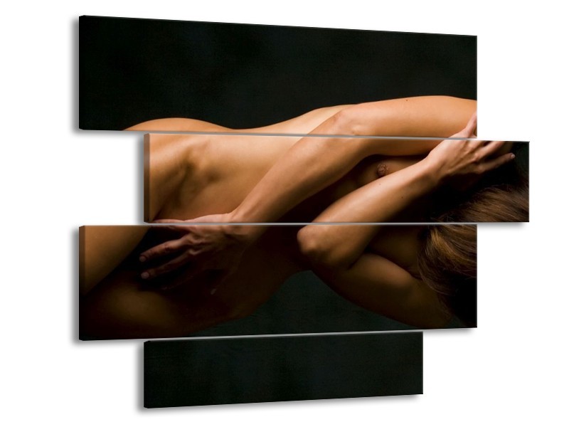Canvas schilderij Vrouw | Bruin, Zwart | 115x85cm 4Luik