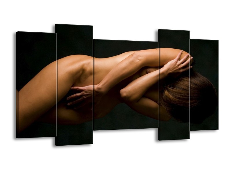 Glas schilderij Vrouw | Bruin, Zwart | 120x65cm 5Luik