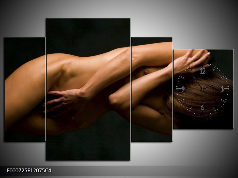 Klok schilderij Vrouw | Bruin, Zwart | 120x75cm 4Luik