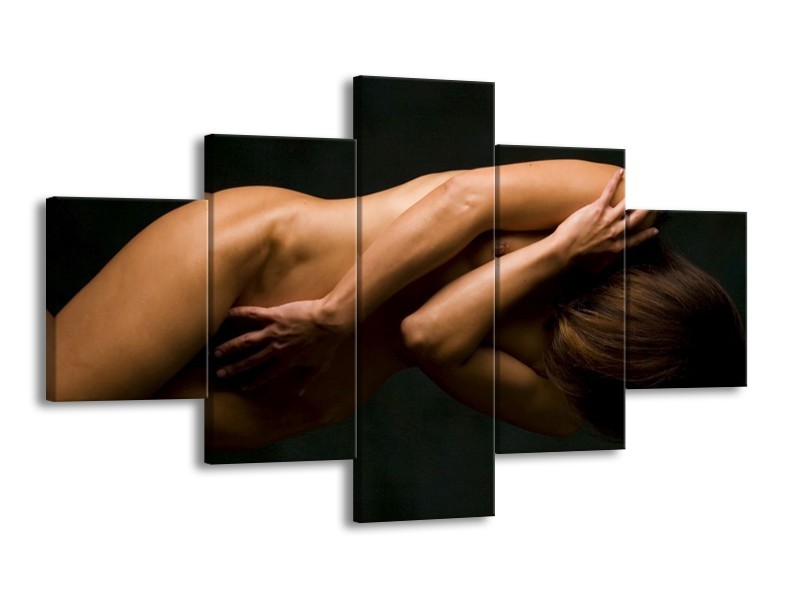 Canvas schilderij Vrouw | Bruin, Zwart | 125x70cm 5Luik
