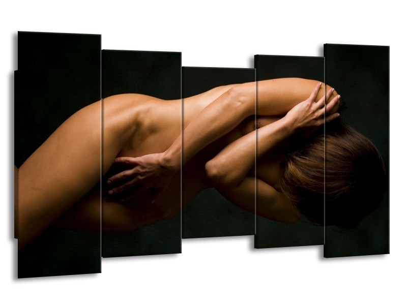 Glas schilderij Vrouw | Bruin, Zwart | 150x80cm 5Luik