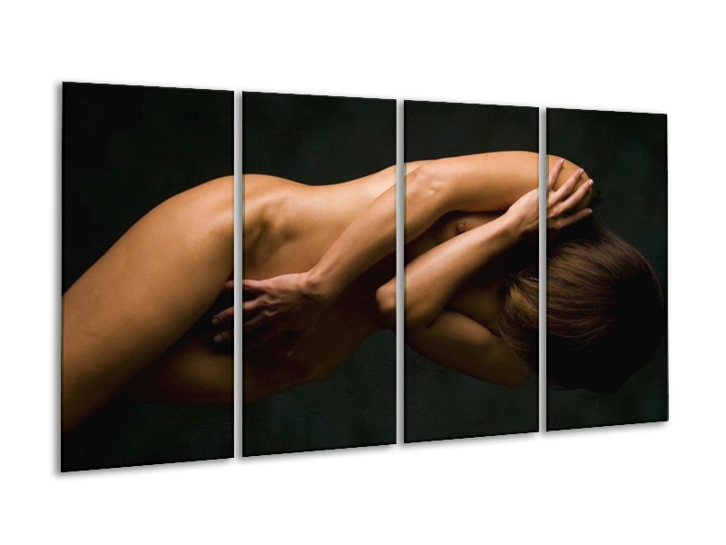 Canvas schilderij Vrouw | Bruin, Zwart | 160x80cm 4Luik