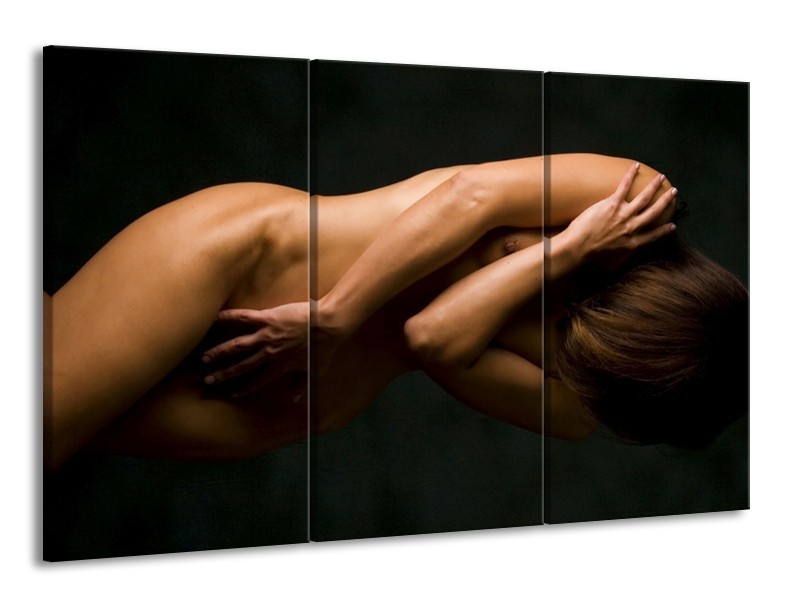 Canvas schilderij Vrouw | Bruin, Zwart | 165x100cm 3Luik