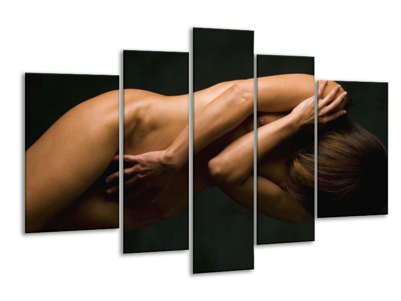Canvas schilderij Vrouw | Bruin, Zwart | 170x100cm 5Luik