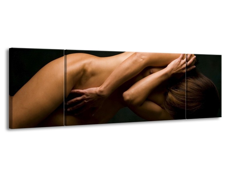 Canvas schilderij Vrouw | Bruin, Zwart | 170x50cm 3Luik