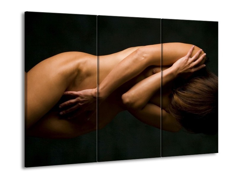 Glas schilderij Vrouw | Bruin, Zwart | 90x60cm 3Luik