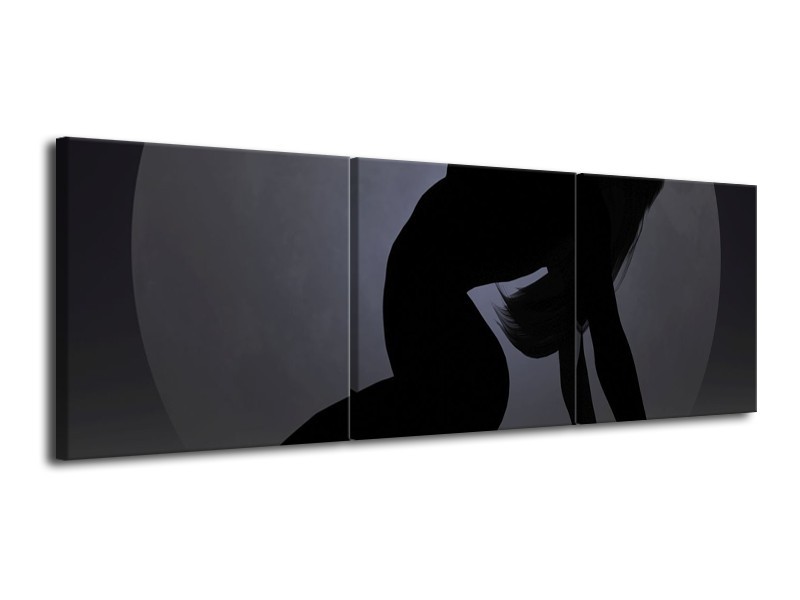 Canvas schilderij Vrouw | Zwart, Grijs, Wit | 120x40cm 3Luik