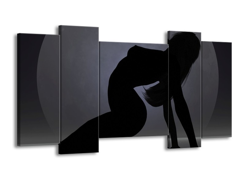 Canvas schilderij Vrouw | Zwart, Grijs, Wit | 120x65 5Luik