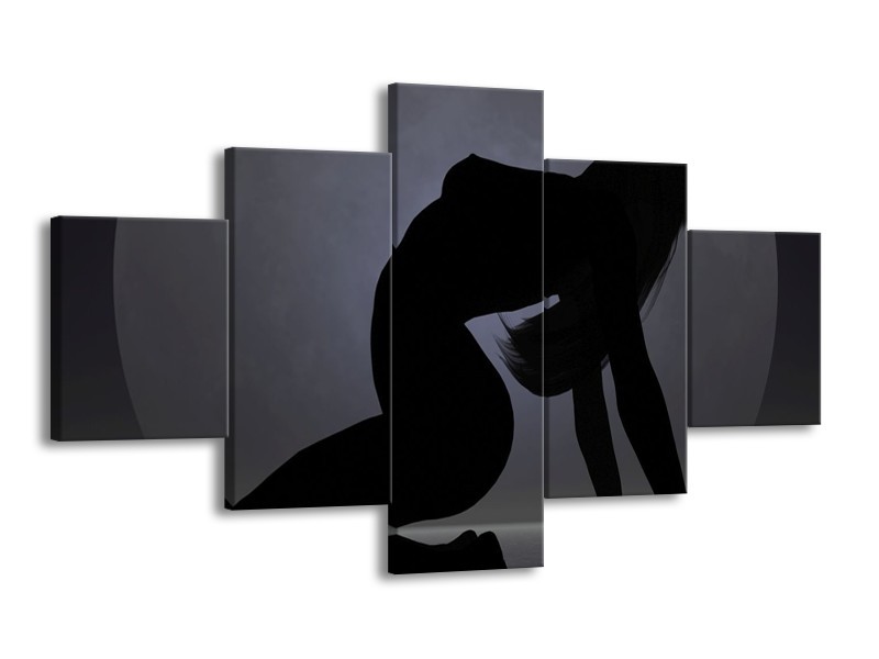 Canvas schilderij Vrouw | Zwart, Grijs, Wit | 125x70cm 5Luik