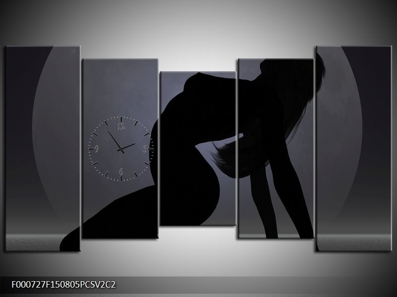 Klok schilderij Vrouw | Zwart, Grijs, Wit | 150x80cm 5Luik