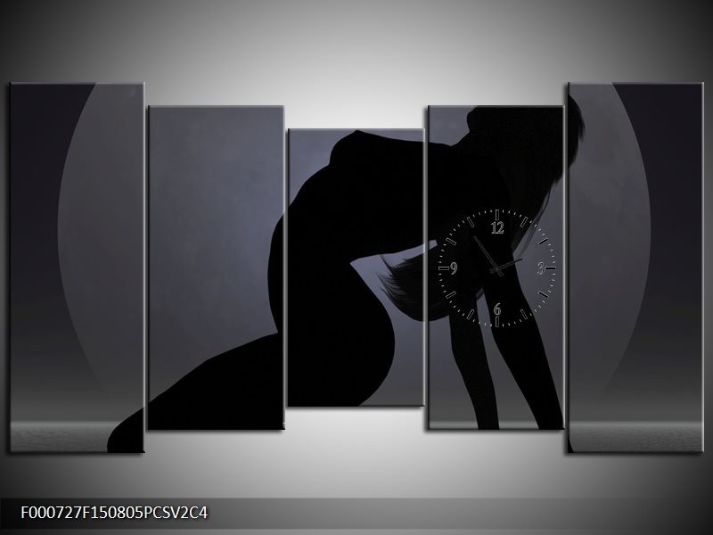 Klok schilderij Vrouw | Zwart, Grijs, Wit | 150x80cm 5Luik