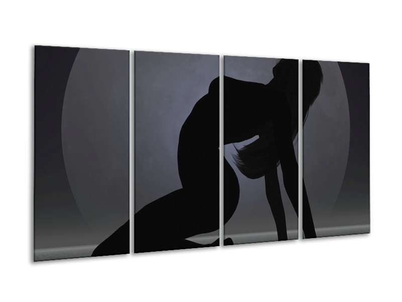 Canvas schilderij Vrouw | Zwart, Grijs, Wit | 160x80cm 4Luik