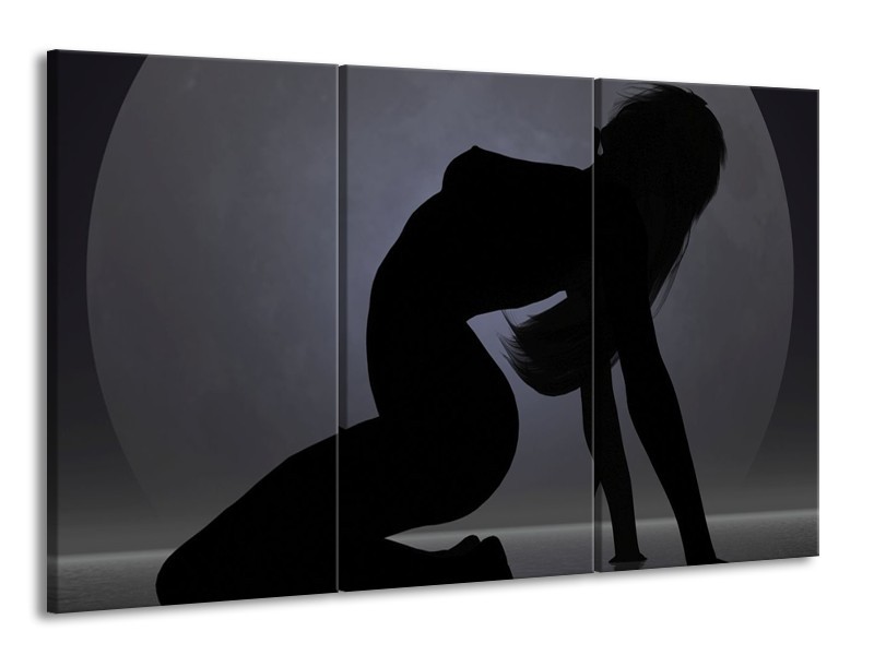 Glas schilderij Vrouw | Zwart, Grijs, Wit | 165x100cm 3Luik