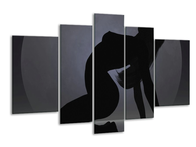 Canvas schilderij Vrouw | Zwart, Grijs, Wit | 170x100cm 5Luik