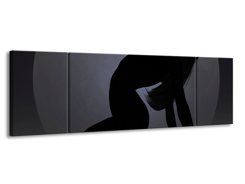 Canvas schilderij Vrouw | Zwart, Grijs, Wit | 170x50cm 3Luik