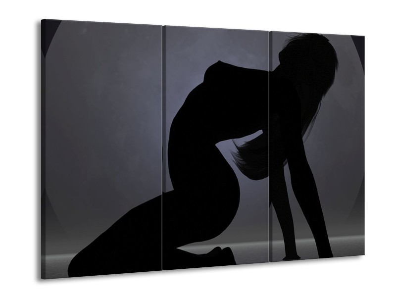 Glas schilderij Vrouw | Zwart, Grijs, Wit | 90x60cm 3Luik