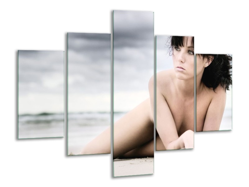 Canvas schilderij Vrouw | Wit, Blauw, Grijs | 100x70cm 5Luik