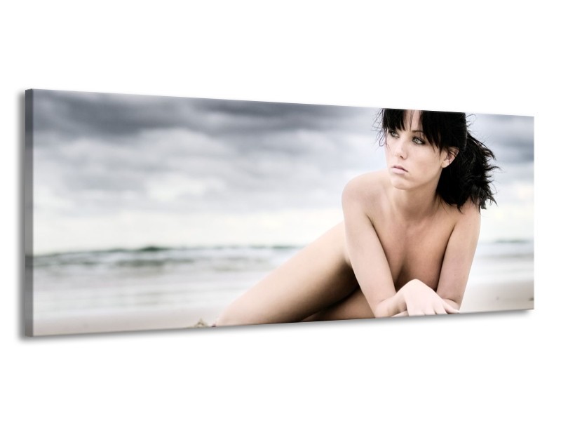Canvas schilderij Vrouw | Wit, Blauw, Grijs | 145x58cm 1Luik