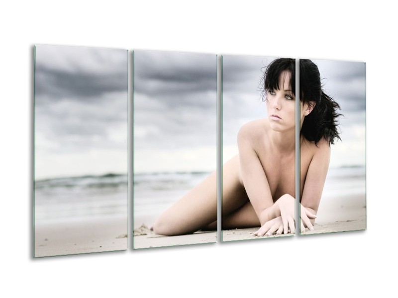 Canvas schilderij Vrouw | Wit, Blauw, Grijs | 160x80cm 4Luik
