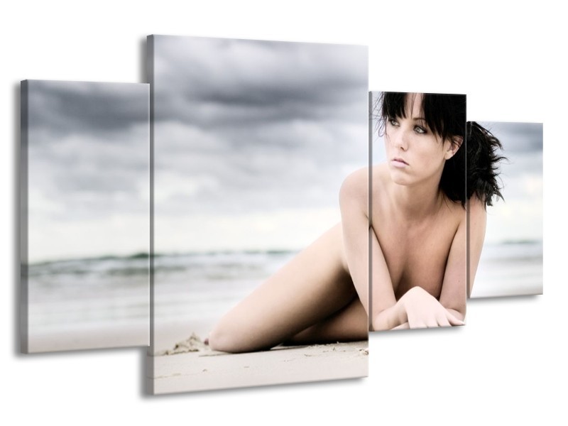 Glas schilderij Vrouw | Wit, Blauw, Grijs | 160x90cm 4Luik