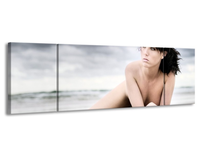 Canvas schilderij Vrouw | Wit, Blauw, Grijs | 170x50cm 3Luik