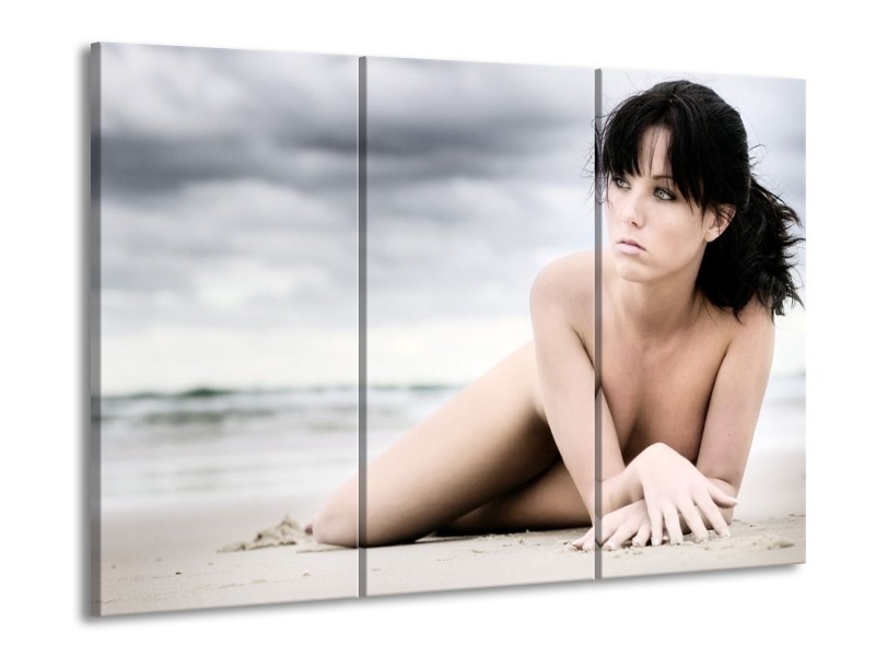 Glas schilderij Vrouw | Wit, Blauw, Grijs | 90x60cm 3Luik