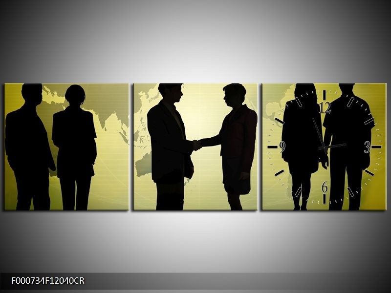 Klok schilderij Mensen | Zwart, Wit, Groen | 120x40cm 3Luik