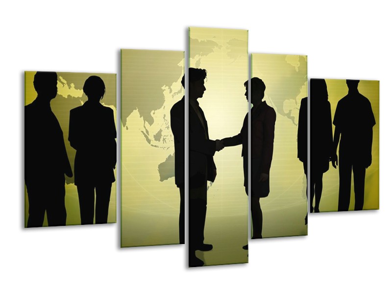 Canvas schilderij Mensen | Zwart, Wit, Groen | 170x100cm 5Luik