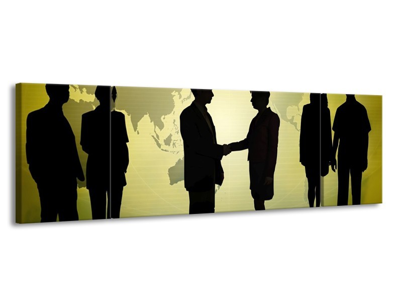 Canvas schilderij Mensen | Zwart, Wit, Groen | 170x50cm 3Luik