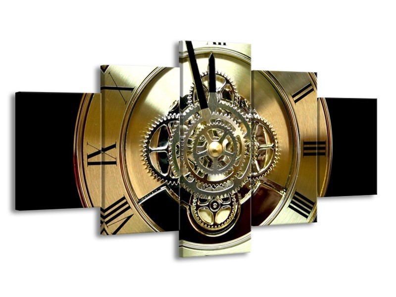 Canvas schilderij Klok | Bruin, Goud, Geel | 150x80cm 5Luik