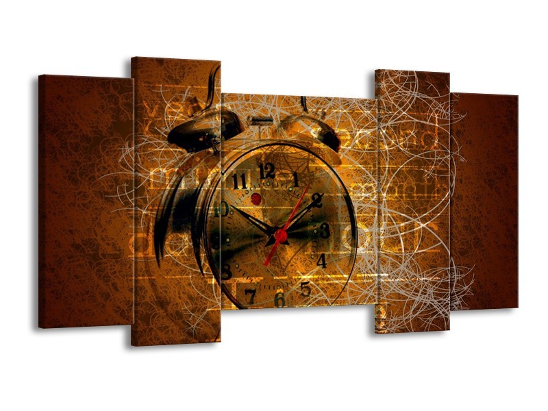 Canvas schilderij Klok | Bruin, Goud, Geel | 120x65 5Luik