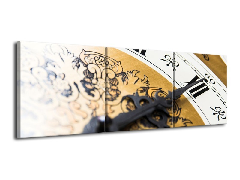 Canvas schilderij Klok | Bruin, Goud, Wit | 120x40cm 3Luik