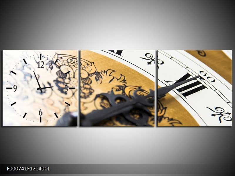 Klok schilderij Klok | Bruin, Goud, Wit | 120x40cm 3Luik