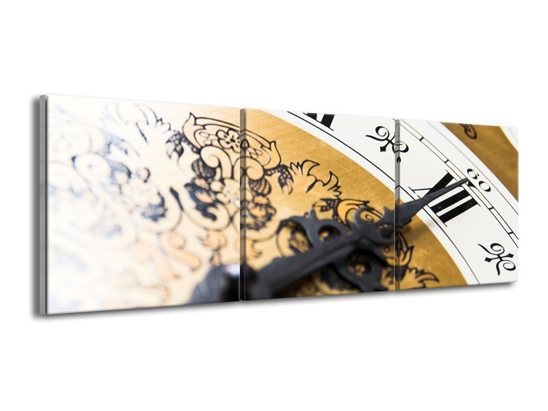 Canvas schilderij Klok | Bruin, Goud, Wit | 150x50cm 3Luik